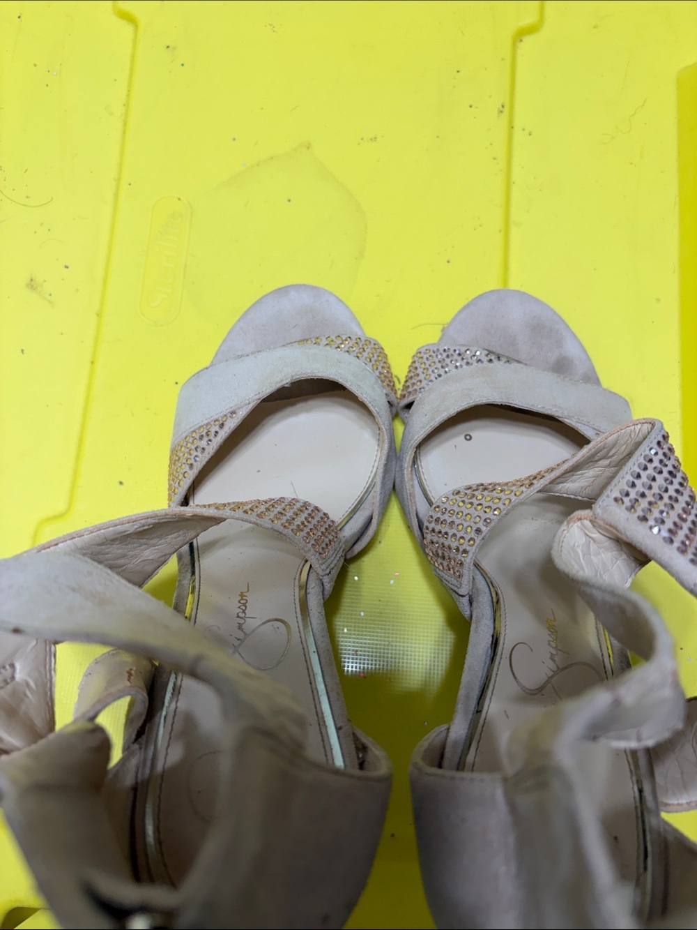Jessica Simpson Blush Suede Rhinestone Ankle Strap Heels